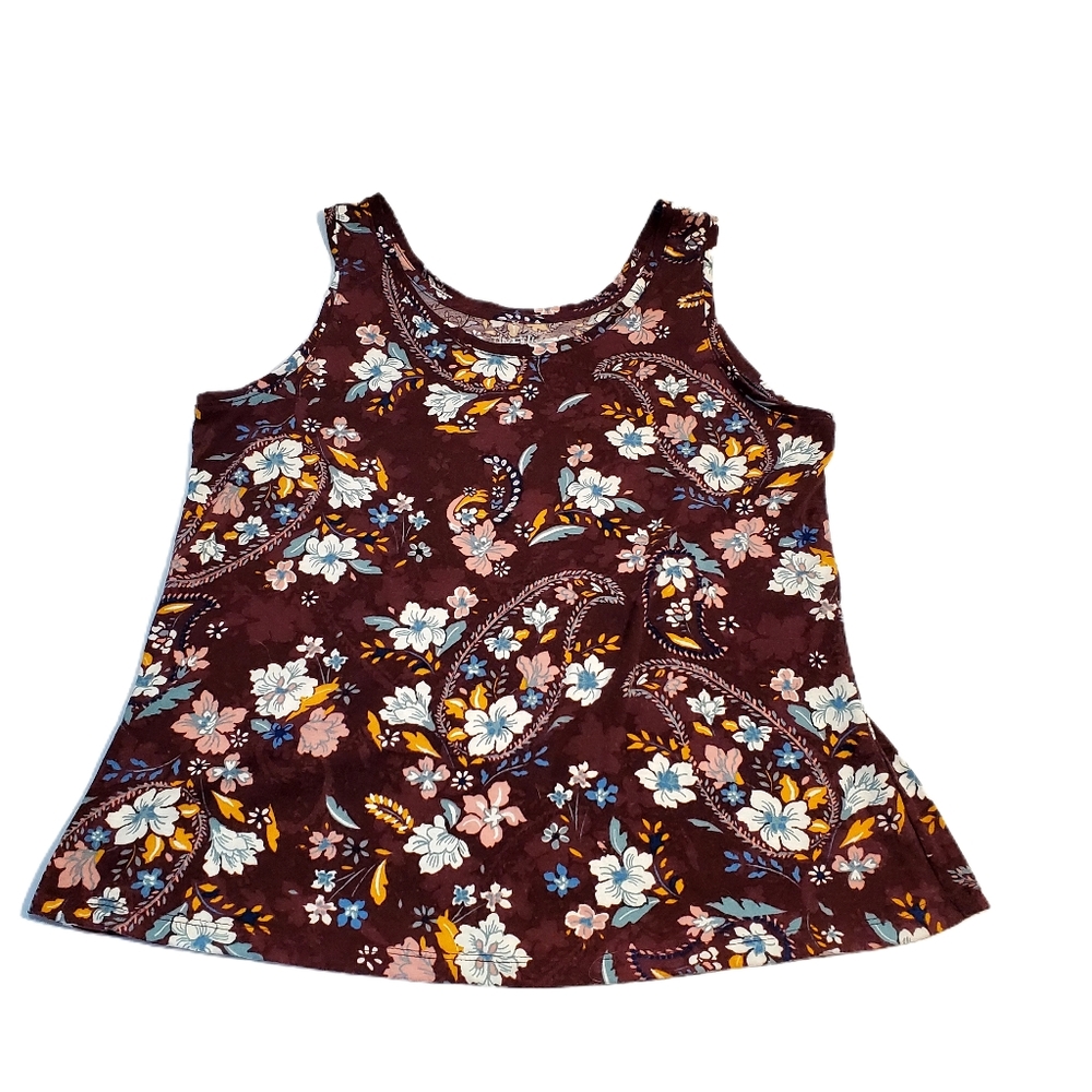 Time and Tru Burgundy Floral Tank Top Large